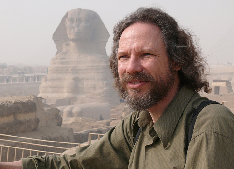 Photograph of Robert Schoch in front of the Great Sphinx