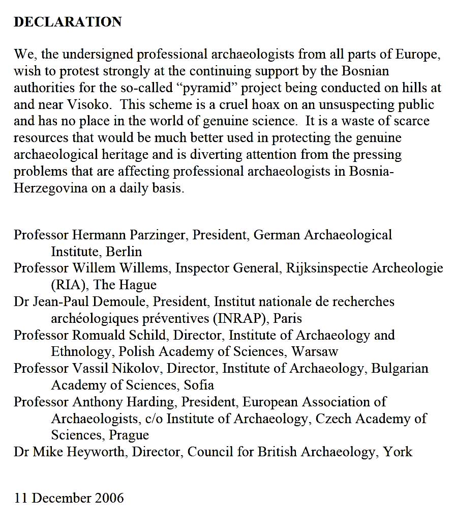 Image of the Declaration from prominent European archaeologists