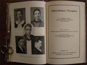 Image of the title page of the groundbreaking monograph by Dr. J. B. 
					Rhine, titled Extra-Sensory Perception, 1934