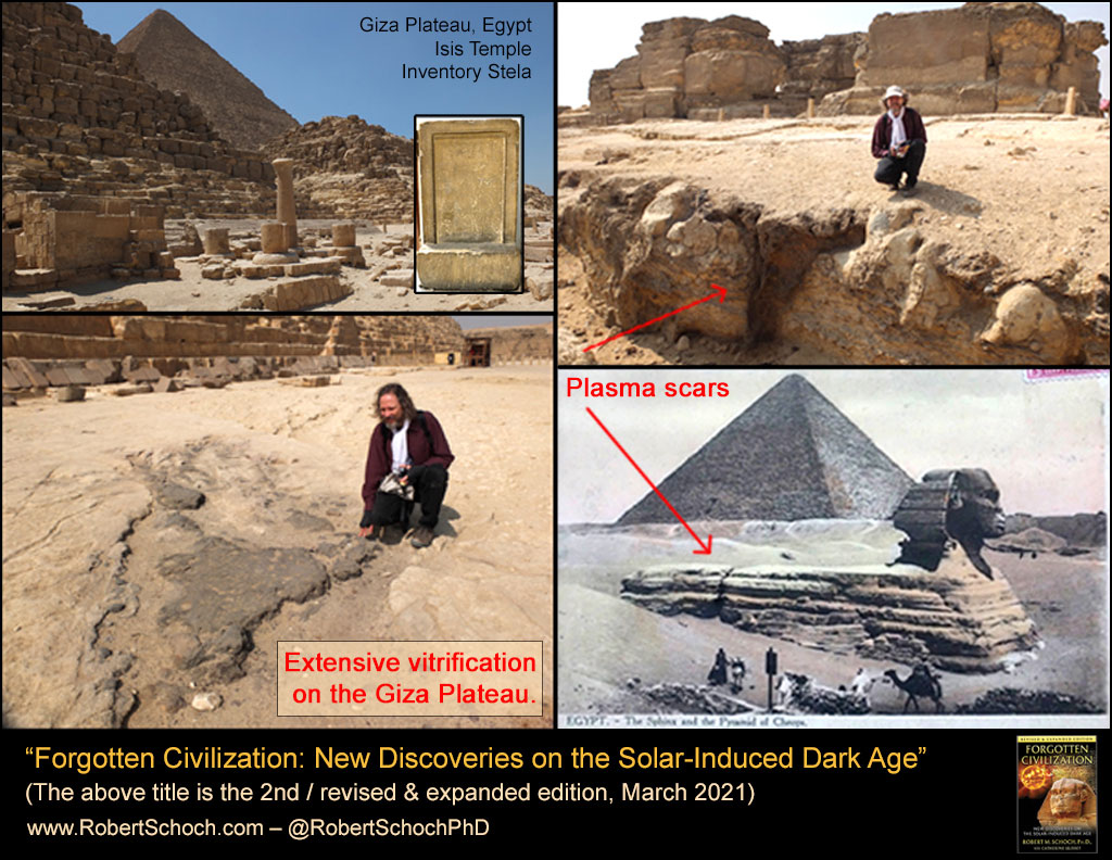 Evidence of scorched earth from plasma and solar outbursts on the Giza Plateau.