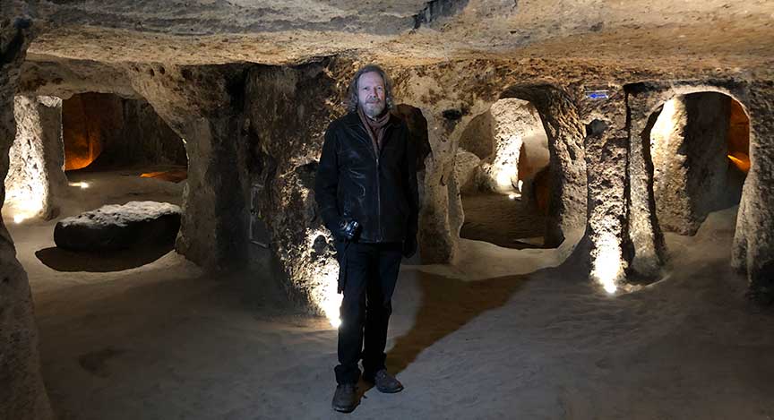 Robert Schoch in the underground city of Kaymakli, in Cappadocia, Turkey