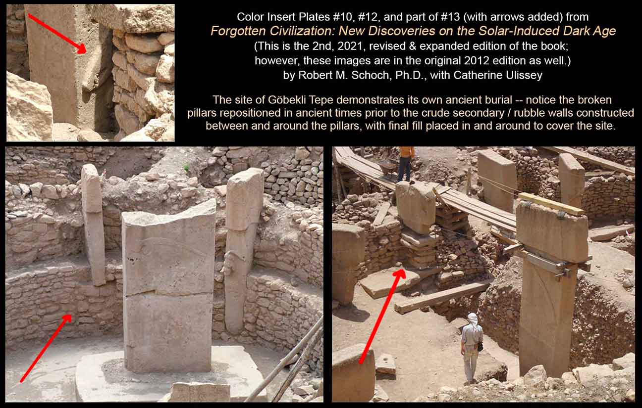 composite image showing examples of ancient and intentional burial of Göbekli Tepe