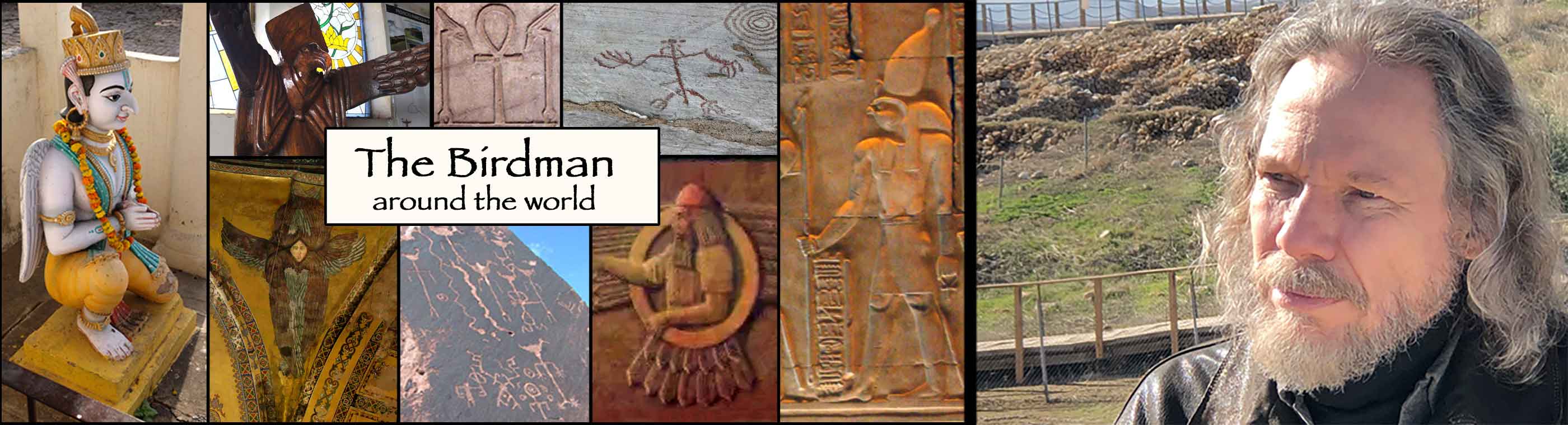 Banner image for The Birdman page of Robert Schoch's website, with examples of birdmen from across the world