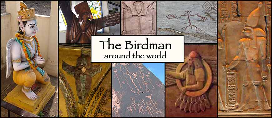 Images of birdmen from around the world, a promo for an article by Schoch and Ulissey
