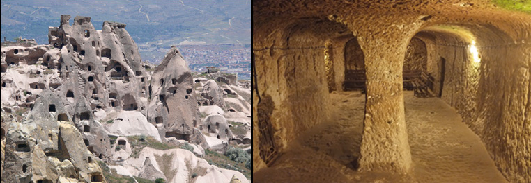 Image of above and underground rock shelters in Cappadocia