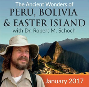Banner for January 2017 tour of Peru, Bolivia, and Easter Island with Robert Schoch